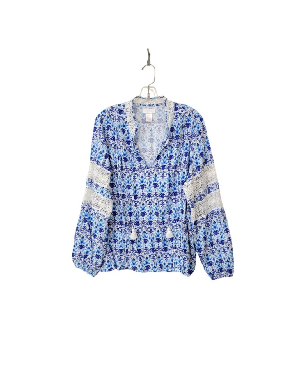 Stella Parker Collection Blue White Floral Lace Peasant Blouse Top XXL Rayon - Picture 8 of 8